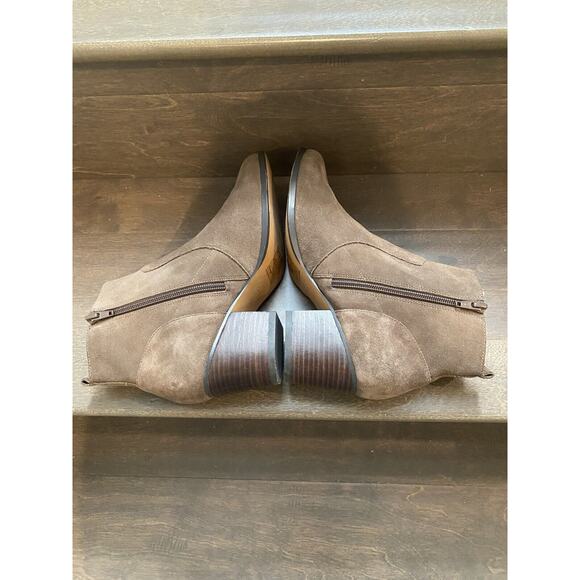 Crown Vintage Ankle Booties Women‎ 8 Brown Saleen Faux Suede Zip Chunky Heel - Picture 5 of 7